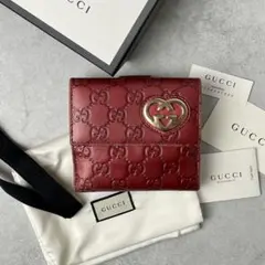 本日限定値下げ　GUCCI グッチ　二つ折り　シマレザー　ハート　赤　フラップ 本日限定値下げ GUCCI グッチ 二つ折り シマレザー ハート 赤 フラップ