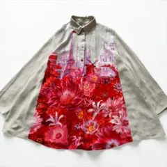 トクコプルミエヴォル　パリモチーフ　花柄シャツ　シアーのサムネイル