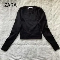 ザラ　ニット　薄手　ブラック　ショート丈　シンプル　カジュアル　モノトーン　春