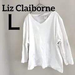 Liz Claiborne ホワイト Vネック Tシャツ Lサイズ