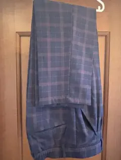 ネイビー系チェック プリーツスラックス