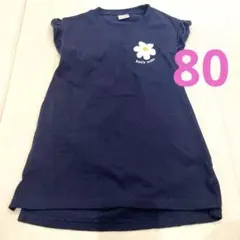 petit main 花柄 ワンピース ネイビー 80cm 綿100%のサムネイル