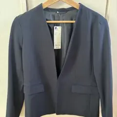 【タグ付き新品】GU ウォッシャブルノーカラージャケットZ ネイビー L