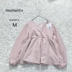 ★【moment+】タグ付 ペプラムブラウス ピンク【M】バルーン袖 韓国