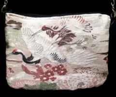 鶴　花柄｜着物帯リメイク ミニショルダーバッグ・ポーチ・サコッシュ