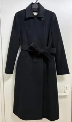 カシミヤ100%ダブルブレスト Aラインロングコート 黒 - メルカリ