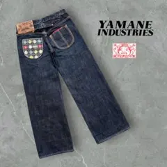 YAMANE バックポケット和柄刺繍 シンチバック ワイドフレアジーンズ Y2K