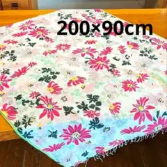 【極美品】花柄 大判ストール 薄手コットン100% ガーゼ　90cm×200cm