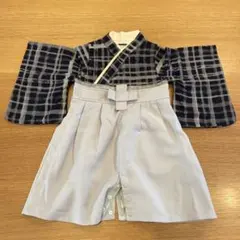 袴ロンパース ネイビー チェック 80cm 男の子 節句 七五三 お正月