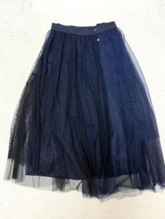 muveil ネイビー チュールシースルー レイヤード刺繍切替ロングスカートのサムネイル