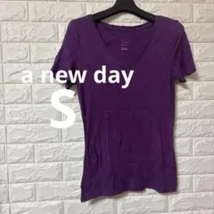 a new day 紫 Vネック 半袖　Tシャツ 【S】　レディース　カットソー