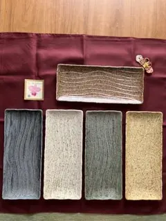 当時物 1980年代 松坂屋 美濃焼 五彩 櫛目 長角皿 5客セット 昭和レトロ