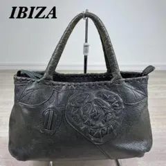 IBIZA イビザ レザー ハンドバッグ カーキグリーン 編み込みハンドルのサムネイル