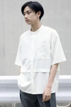 CREARE-LINO-とろみ　レイヤード　バンドカラーシャツ