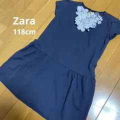 u*8様 Zara Kids ネイビー フラワー装飾 半袖ワンピース 5-6歳