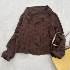 美品 慈雨 センソユニコ シアサッカーフレンチスリーブブラウス 40 総