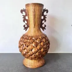 籐編み 花瓶 フラワーベース 花器　竹細工 竹工芸　アジアン　昭和レトロのサムネイル