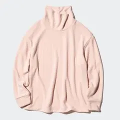 ユニクロ　ソフトニットフリースリブハイネックT　ピンク　М　未使用タグ付