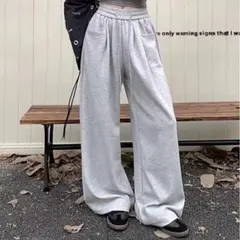 スウェットワイドパンツ　レディース　スウェット　ウエストゴム　グレー XXL