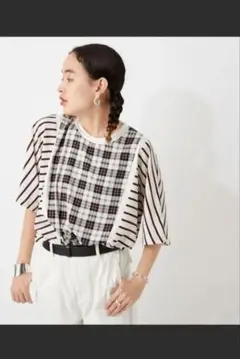 ear PAPILLONNER　イアパピヨネ　切り替え柄トップス　ホワイトのサムネイル