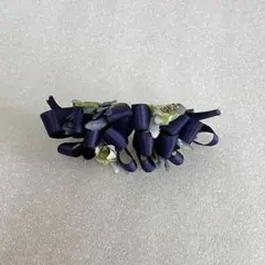 ネイビーリボン花飾りヘアバレッタ