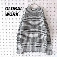 グローバルワーク 幾何学ボーダー柄 長袖ニット セーター（L）綿アクリルブレンド