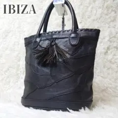 IBIZA イビザ ハンドバッグ パッチワーク フリンジ レザー 本革 ブラックのサムネイル
