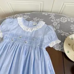新作　水色　スモッキング ワンピース　ファミリア　組曲　べべ　好き