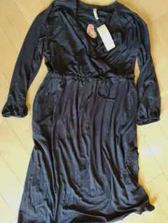 匿名配送　マタニティ　カシュクール　ワンピース　ネイビー　M L 犬印　授乳