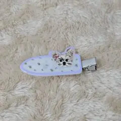 犬の顔デザイン ヘアクリップ 薄紫色