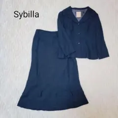 シビラ リネン混 セットアップ ジャケット スカート グリーン 上M下L 日本製