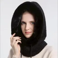 ブラック ニット帽 ファー付 防寒具 フード 極暖ネックウォーマー バラクラバ