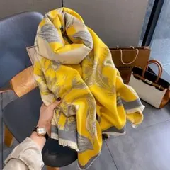 大判 ストール　ショール　マフラー スカーフ ひざ掛け 上品 花柄 イエロー