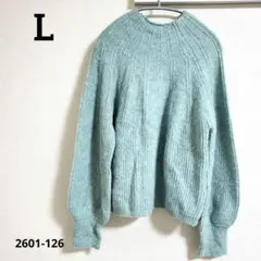 【L】メランジ調 ニットプルオーバー ボリューム袖