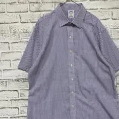 ブルックスブラザーズ半袖シャツ！パープルチェックL 0609