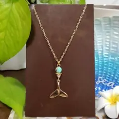 ハワイアンジュエリー❀ホエールテール ネックレス ゴールド✿ブルー No.861