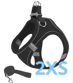 【未使用】首の負担低減 D型合金バックル 猫ハーネス 反射 XXS 黒 リード付