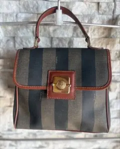 FENDI ペカン　ストライプデザイン ミニハンドバッグ