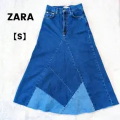 ZARA　完売品✨　デニムスカート　フレア　ロング　インディゴ　パッチワーク　Sのサムネイル
