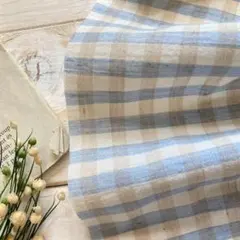 ■0.5m■延長可能■オーガニックガーゼギンガム サックスベージュ