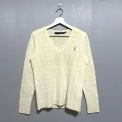 《RALPH LAUREN SPORT》 (L) 美品 Vネック ケーブルニット