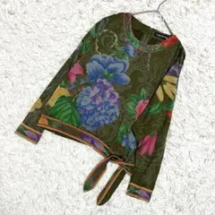 LEONARD　シルク混ブラウス　フラワープリント　花柄　総柄　Lサイズ　黒 LEONARD シルク混ブラウス フラワープリント 花柄 総柄 Lサイズ