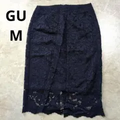 美品　GU ネイビー レース タイトスカート M　ヒザ下丈