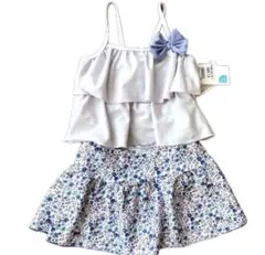 【新品】薄紫色フリル　花柄セパレート　水着　100