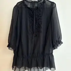 シースルー フリルブラウス ブラック