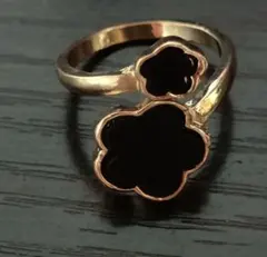 Clover Black x Gold クローバー型ブラックストーンリング