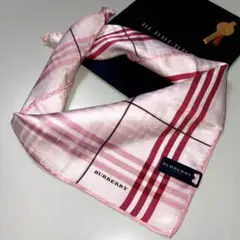 バーバリースカーフ膝掛けハンカチスカーフ　ノバチェック　シルク混　ピンク　新品