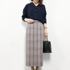 SLOBE IENA チェック柄 タイトスカート ロング丈 前スリット 36 Sのサムネイル