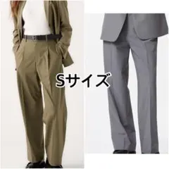【美品】タックワイドパンツ　グレー　カーキ　Sサイズ