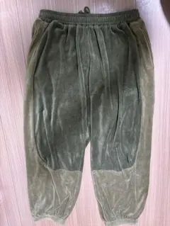 Keboz XL オリーブグリーン ベロア ワイドパンツ サイドジッパー付き